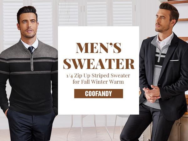 COOFANDY Men's Quarter Zip Up Sweaters Slim Fit Lightweight Mock Neck Pullover Casual Polo Sweaters