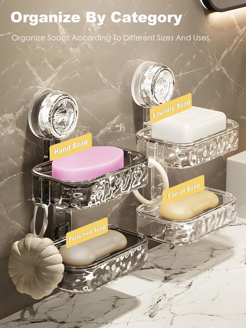 1/2 Layer Wall Mounted Soap Box, Suction Cup Soap Holder, Drill-Free Soap Dish, Bathroom & Kitchen Sink Storage Rack, Plastic & Stainless Steel