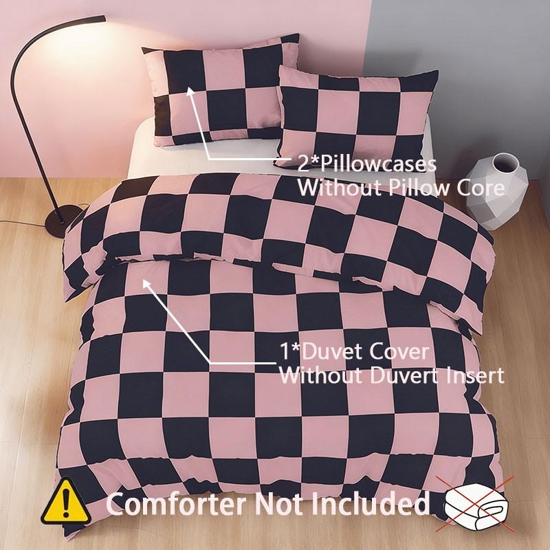 3-Piece Pink & Grey Checkerboard Geometric Digital Print Duvet Cover Set, Includes 1 Duvet Cover and 2 Pillowcases (Without Insert), Soft & Breathable Fabric, Ideal Gift, Ensures Comfortable Sleep.