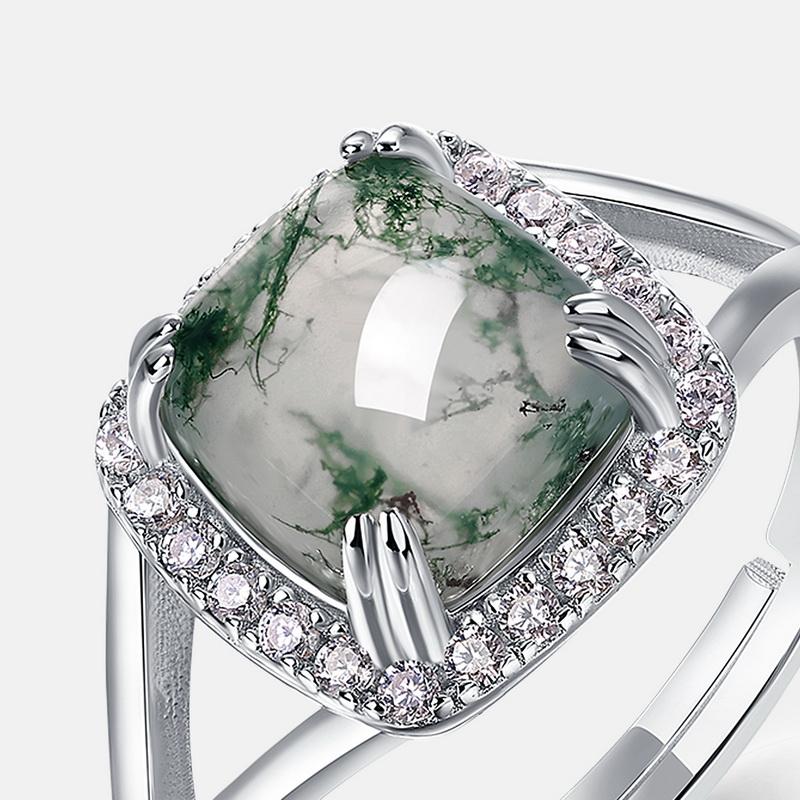 Classic Large Carat Natural Green Moss Agate Ring 925 Sterling Silver Women Men Custom Fine Jewelry Adjustable Ring