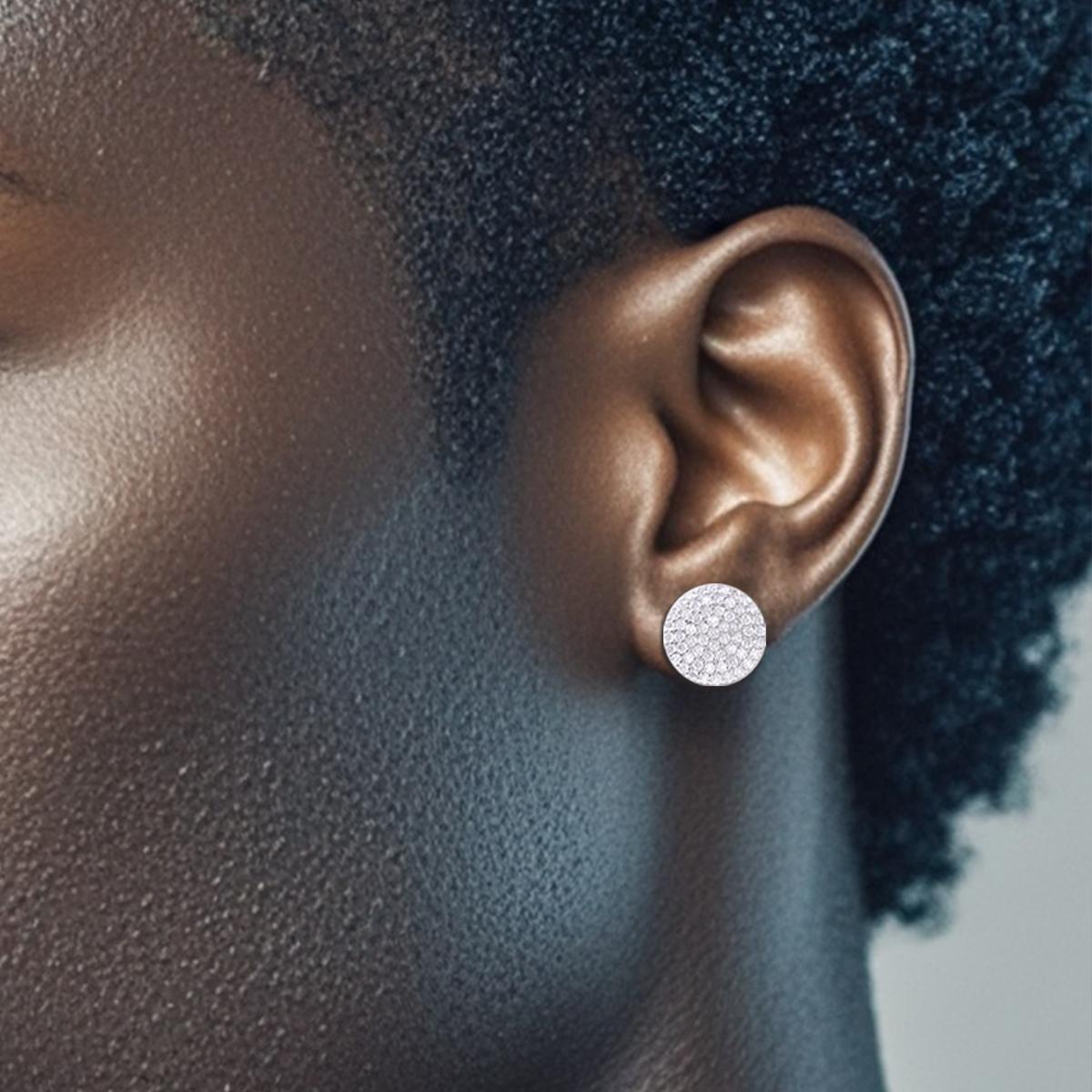 Delzzad 14K Gold-Plated Iced Out Circle Shape Stud Earrings Lab-Created Moissanite Stud Earring S925 Sterling Silver Moissanite Jewelry Perfect Christmas Gift