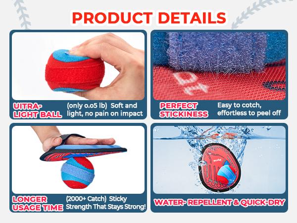 Joycat Sport Toys, Velcro Ball and Catch Game, Toss and Catch Ball Game Set, Baseball & Football Glove, Yard Games Beach Toys, Paddle Ball Family Backyard Games