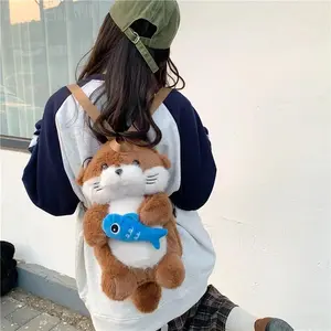 Adorable Otter Holding Fish Plush Backpack Capybara Cute Girls Trendy Backpack Casual Gifts for Children