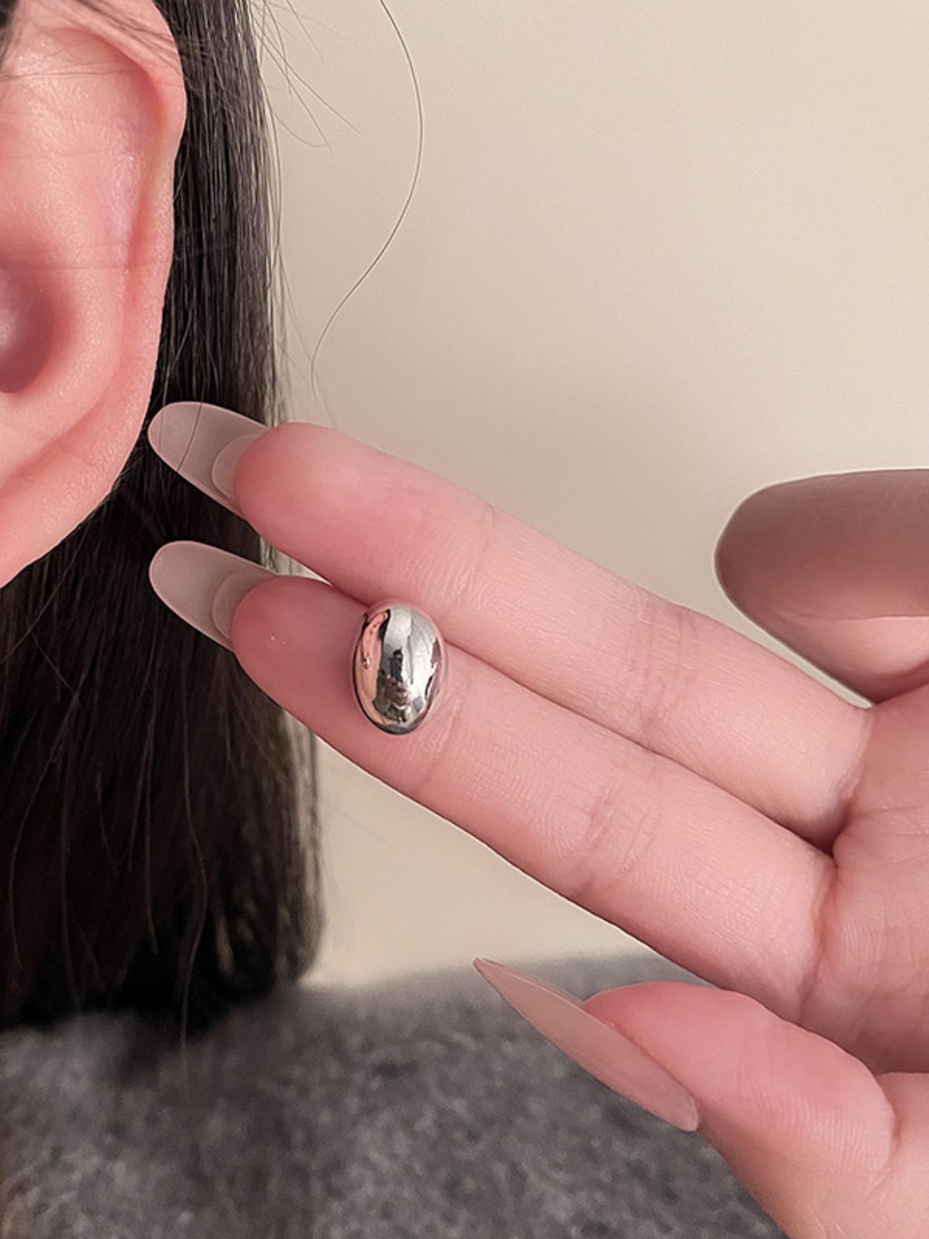 Trendy Silver Color Bean Earrings, Simple Metal Studs for Women, Minimalist Style, High-End Versatile Ear Jewelry