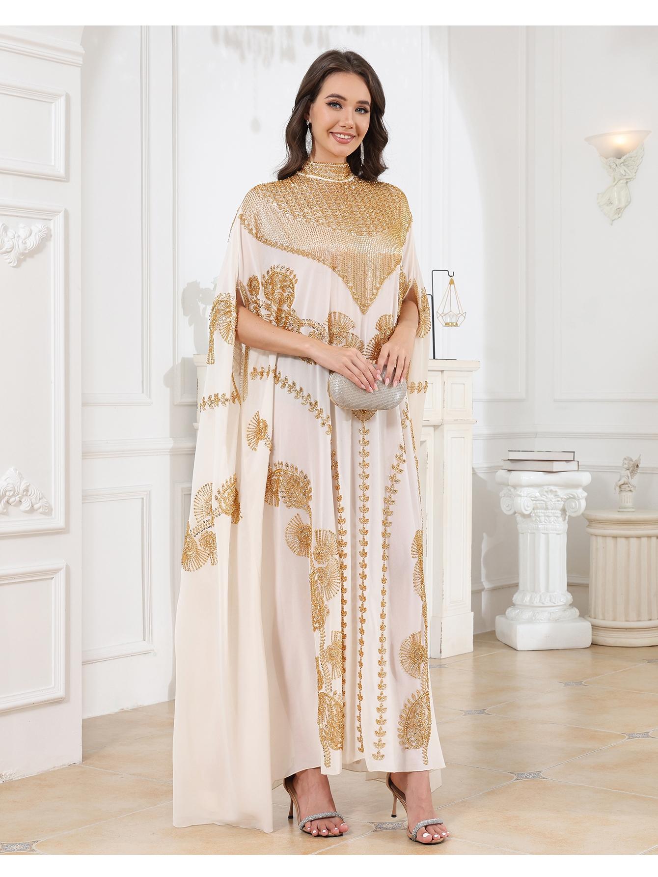 Celesmeety Muslim Abaya Dress, Muslim Dresses, Sequin Long Robe, Elegant Islamic Fashion, Perfect for Weddings and Parties, All-Season Loose Fit