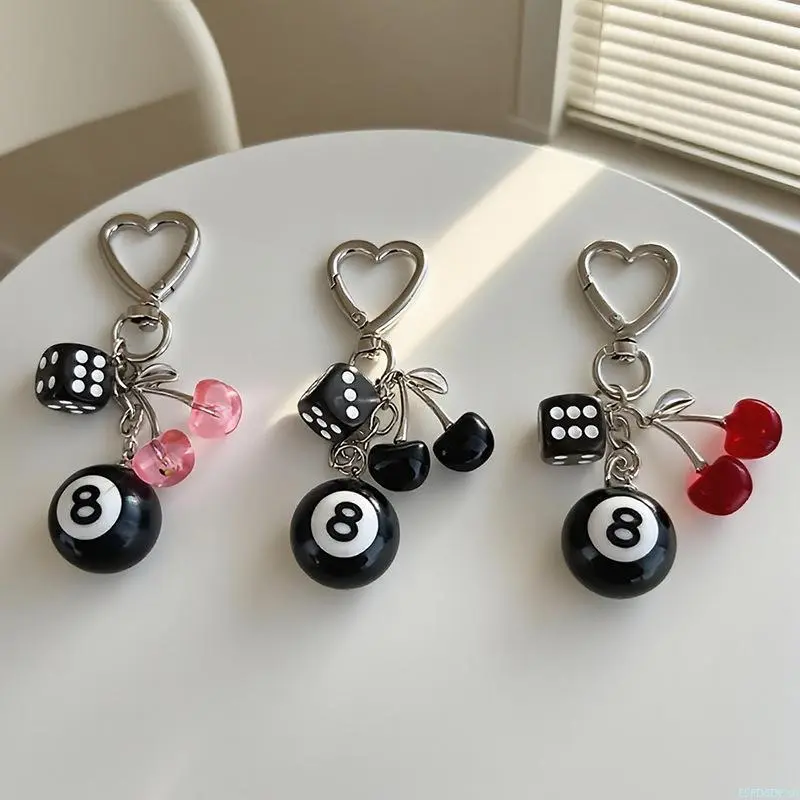 Creative Cherry Billiards New Keychain Fashion Dice Bag Personalized Pendant Hanging Chain Jewelry, Billiard Theme, Cherry Dice, Bag Charms, Purse Accessories, Fashion Jewelry, Casual Wear