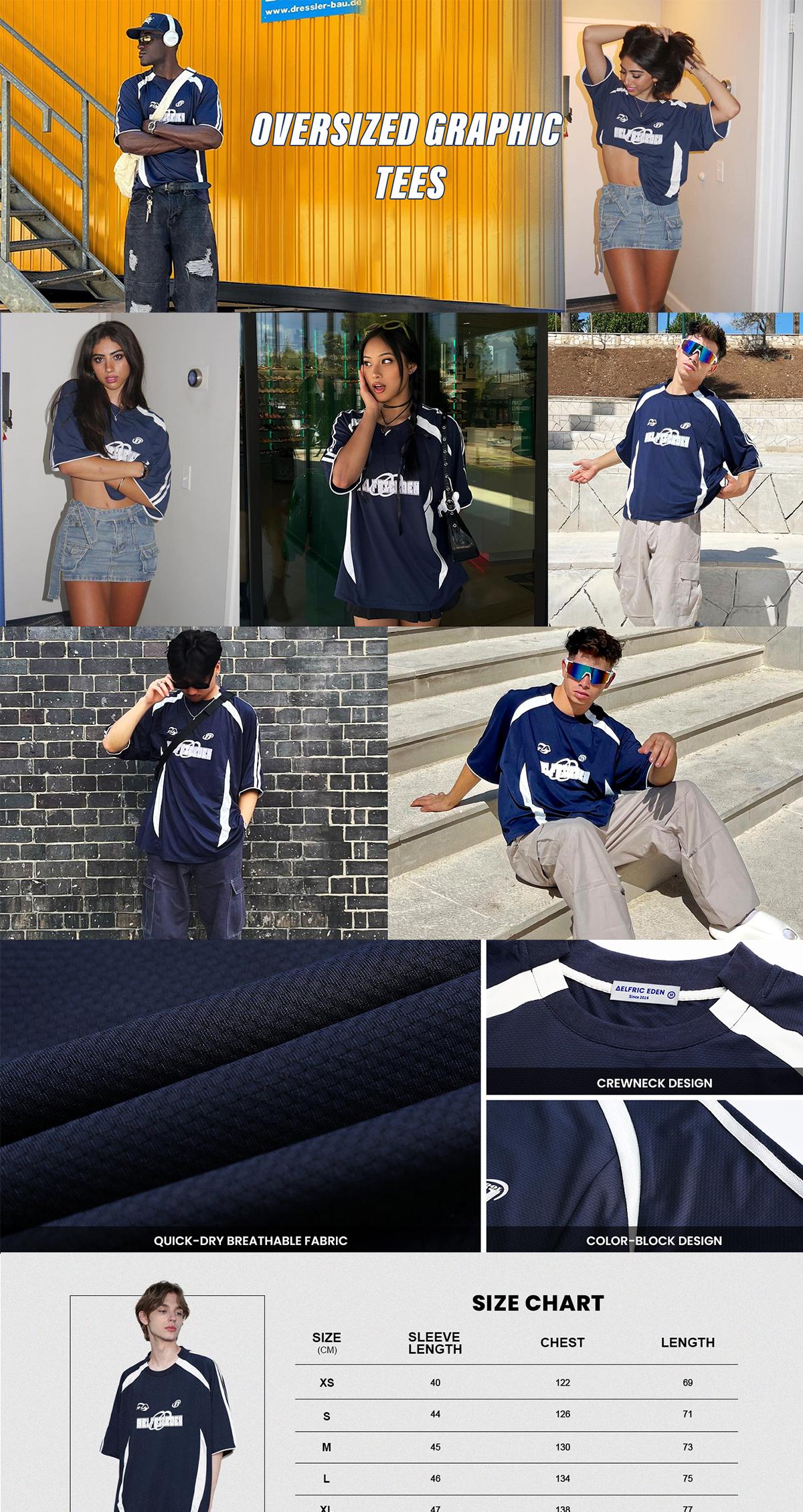 Aelfric Eden Oversized T Shirt Men 90s Shirt Unisex Streetwear Contrast Color Graphic Tees Casual Vintage Summer Tops