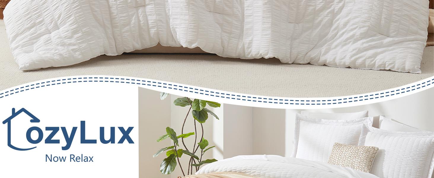 Queen Comforter Set Oatmeal, 7 Pieces Seersucker Textured Luxury Bed in a Bag Queen, All Soft Bedding Sets with Down Alternative Comforter, Sheets, Pillowcases & Shams, Bedroom Bed Set