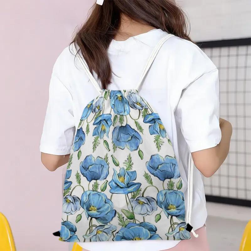 1pc 19.2x15.1 inch Flowers pattern drawstring bag, large capacity cartoon-patterned backpack, suitable for lightweight use in the gym, office, and travel. It can be used as a storage bag or as a holiday gift for friends. 3.30PYT-1