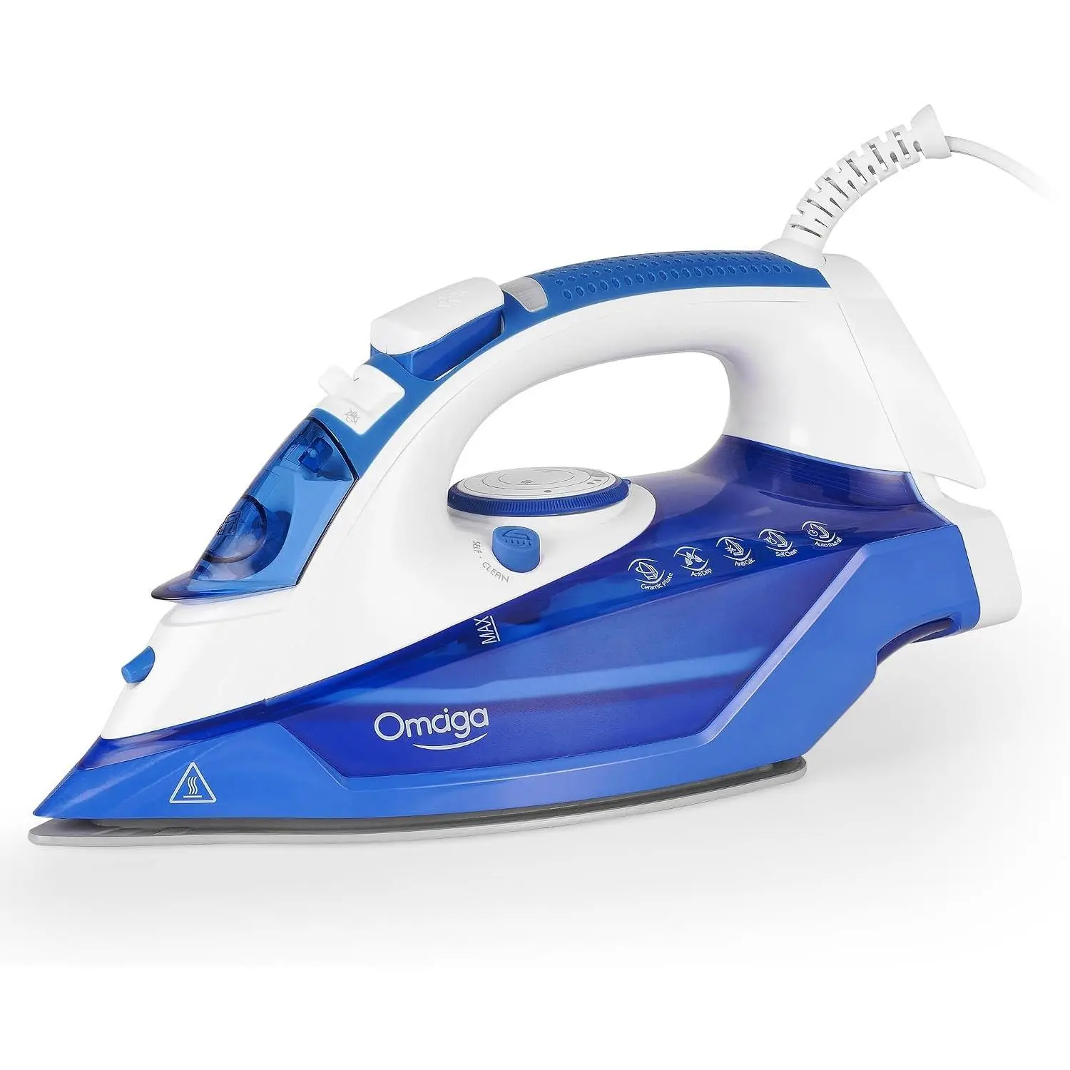 Steam Iron for Clothes, 1500W, Nonstick Ceramic Soleplate, Blue | 3-way auto-off, 11.84 oz water tank, self-cleaning, anti-calc, smooth glide for everyday laundry and home ironing
