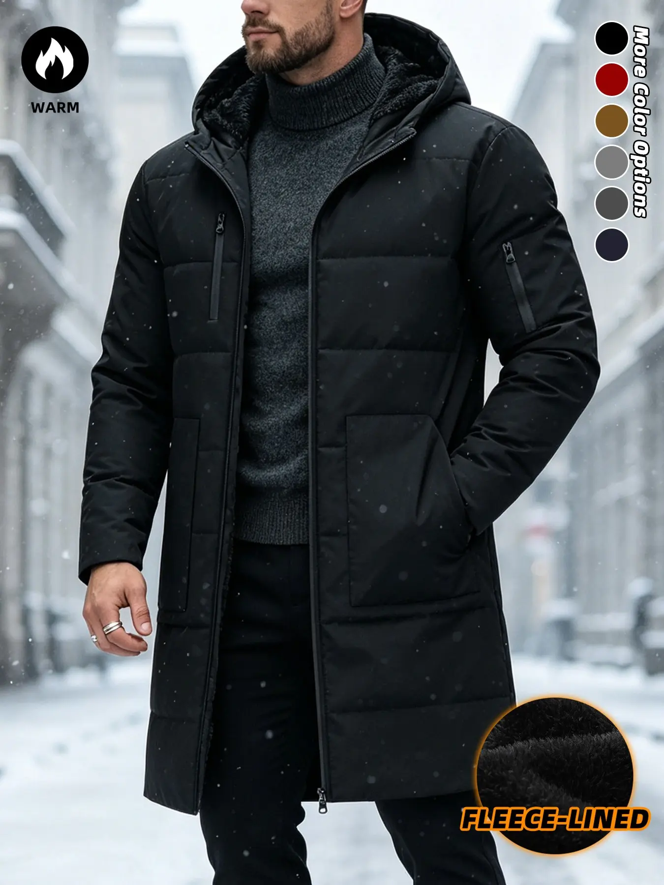 Men's New Fall Winter Long Coat, Fleece Lined Thick Warm Jacket, Multi-Pocket Hooded Outerwear, Perfect Gift for Father, Husband, Friend