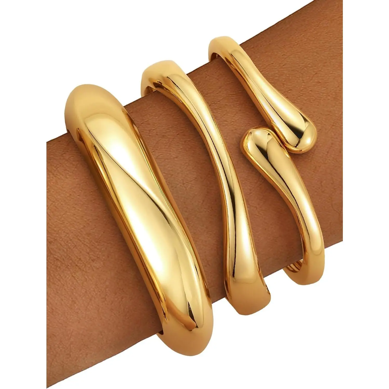 Chunky Gold Bangle Bracelets for Women – 14k Gold Plated