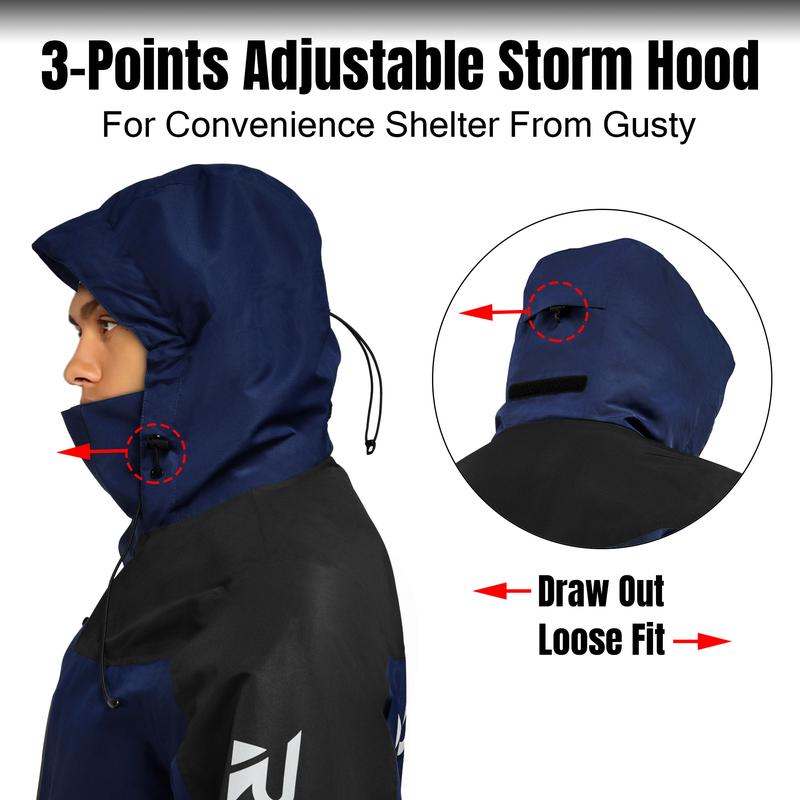 【RODEEL】704 Premium Waterproof Jacket w/ Foldable Hood Men Lightweight Breathable Hooded Rainwear Durable Rain Coat Weatherproof Windbreaker For Outdoor Camping Fishing Boating Construction Roofing Landscaping Gardening Workwear,  Holiday Gift