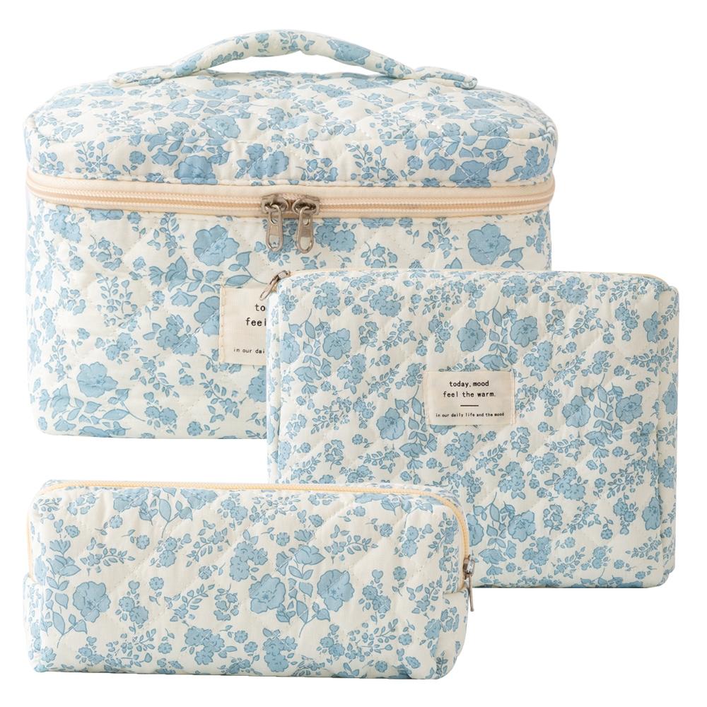 Floral Pattern Makeup Bag Set, 3 Counts Large Capacity Travel Cosmetic Storage Bag, Zipper Makeup Organizer Pouch, Travel Cosmetic Bags