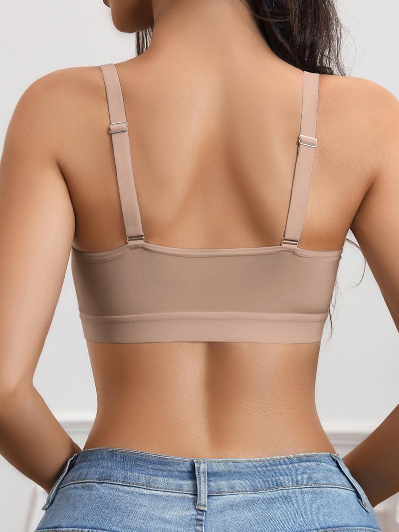 Women's Nude V-Neck Lace Patchwork Hollow Out Bra, Comfortable Fashion Design, Suitable for Daily Wear, Casual Sleeveless Top