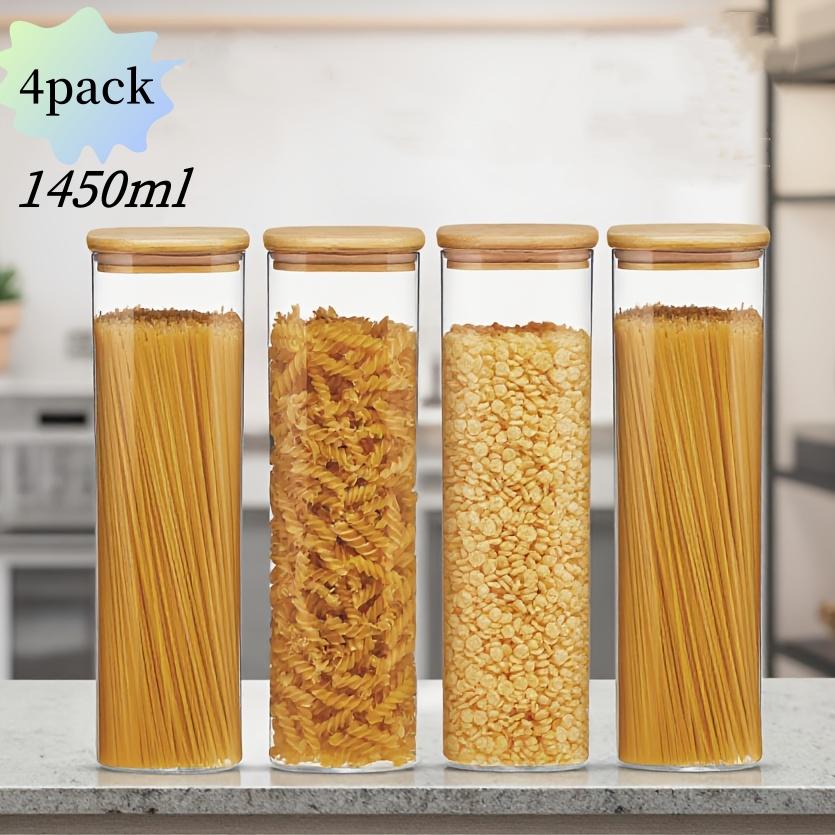 Square Glass Sealed Jars Set, Kitchen Organizer with Bamboo Lids, Multi-Capacity Storage Containers, Food Storage Jar, Coffee Spice Candy Pasta Decor