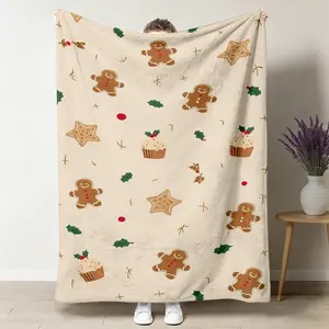Gingerbread Cupcake Throw Blanket, Vintage Sketch Christmas Flannel Blanket, Soft Cozy Warm Throw, Cute Holiday Design, Gift for Family, Rustic Couch Bedroom Decor ultra-soft comfortable plush throw