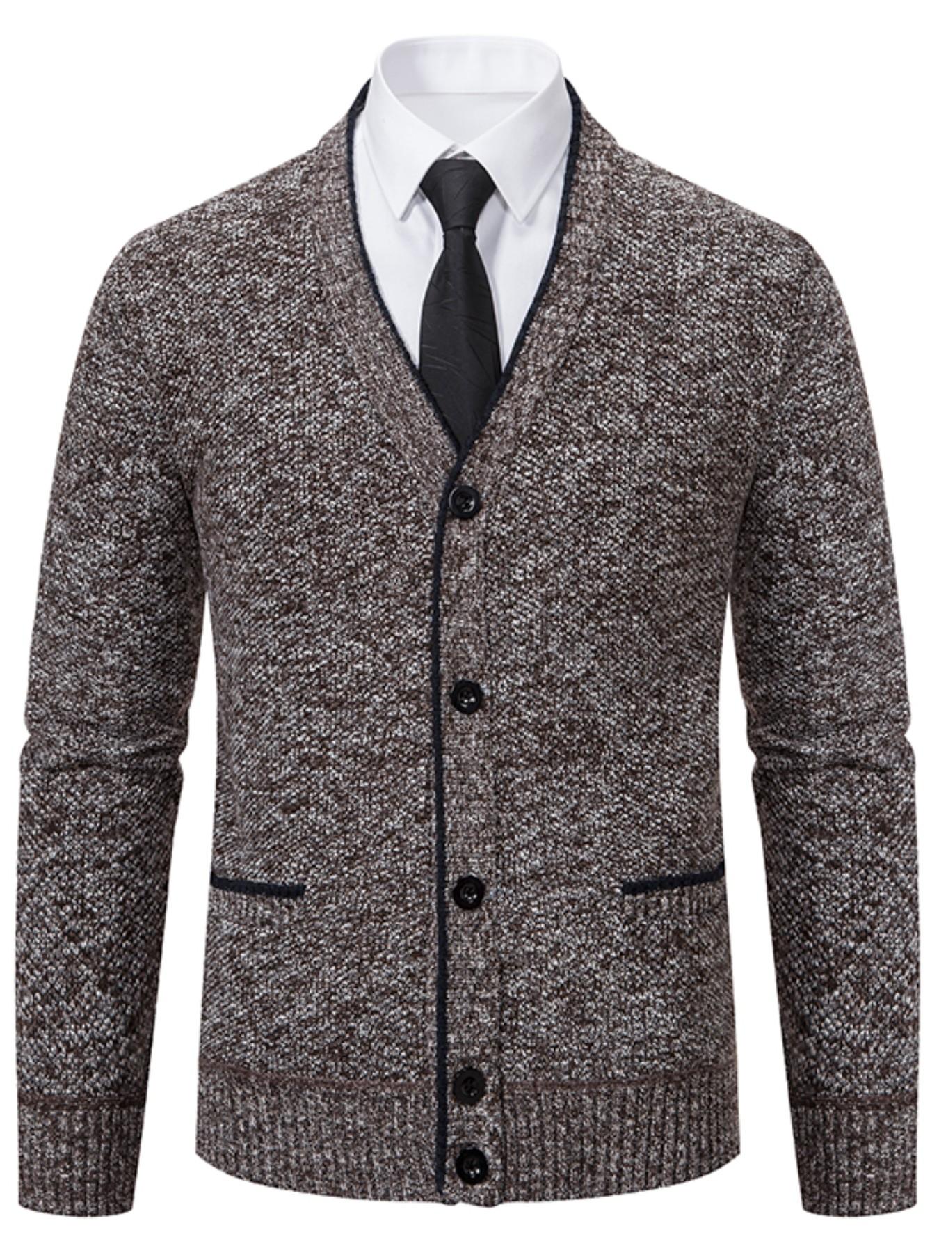 Knit Cardigan, Long Sleeve, Thickened Mixed Fabric, V-Neck Single Button Design, Pocket Detail, Fall & Winter Wear, Comfortable Daily, Casual, Knitwear