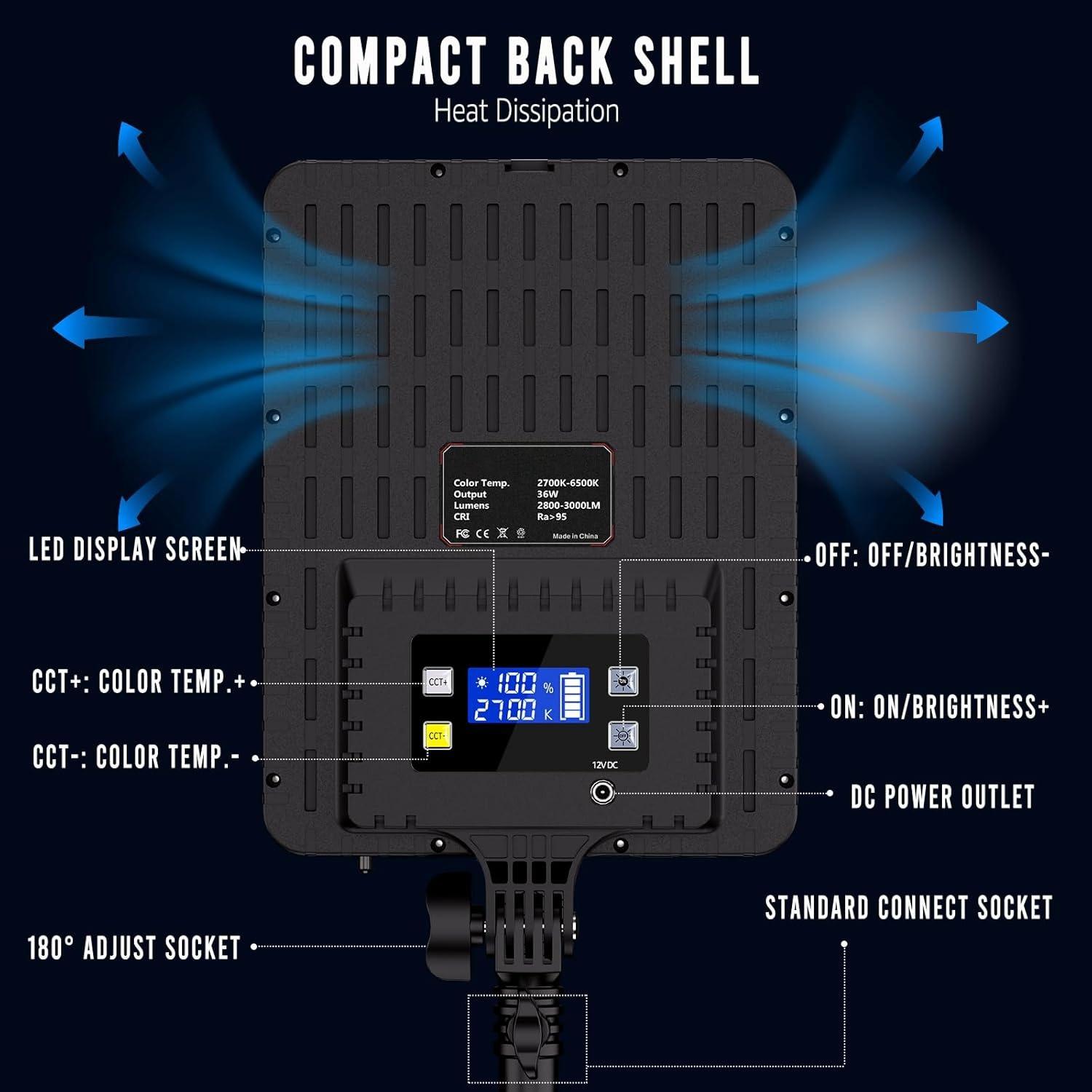 Photography Lighting Kit, 36W Dual Color Studio Light with Remote Control & Tripod, Adjustable Studio Lighting Kit, Adjustable LED Video Light Kit for Video Recording/Photography, Photographic Fill Light