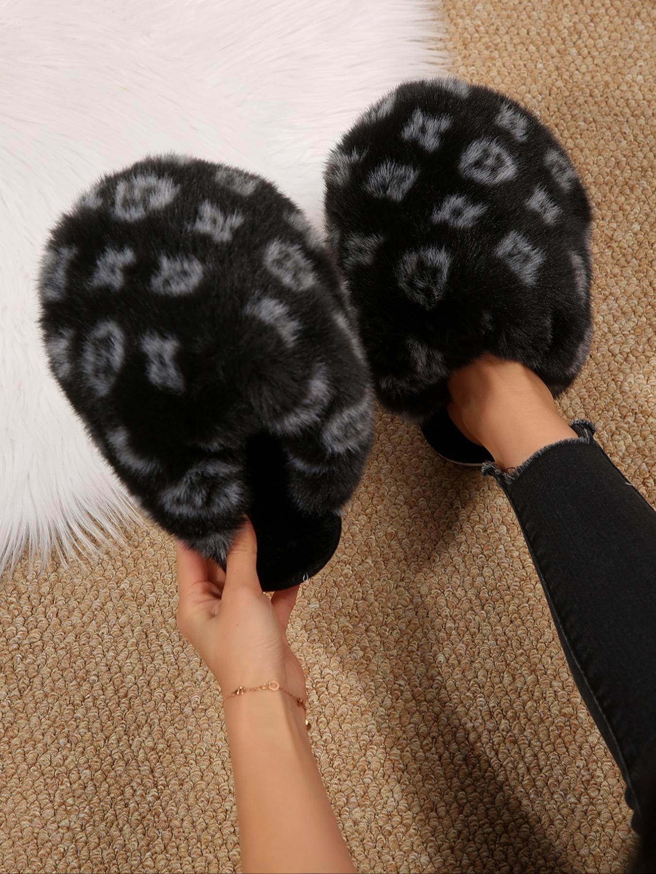 New Trendy Plush Fur Slippers, Valentine's Day Gift for Girls, Super Cute Fashion Warm Home Shoes, Fuzzy Warm Slippers, Anti-Slip Thick Sole Cotton Slippers