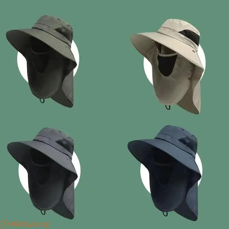 Men Women Sun Hat with Neck Flap, UPF 50+ UV Protection Fishing Hat, Breathable Mesh Outdoor Bucket Hat with Adjustable Chin Strap, Lightweight Cooling Safari Cap for Hiking, Camping, Gardening, Fishing, Beach Travel