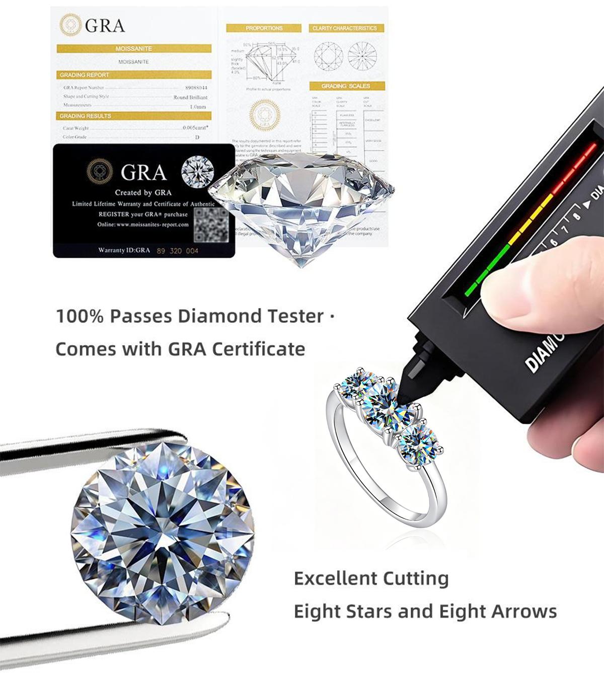CENLEAR Female Stunning Ring Set - Women's 18K Gold-Plated Lab-Grown 2-Carat 3-Stone Stackable Fine Moissanite Wedding Rings Set for Engagement, Valentine's Day Gift