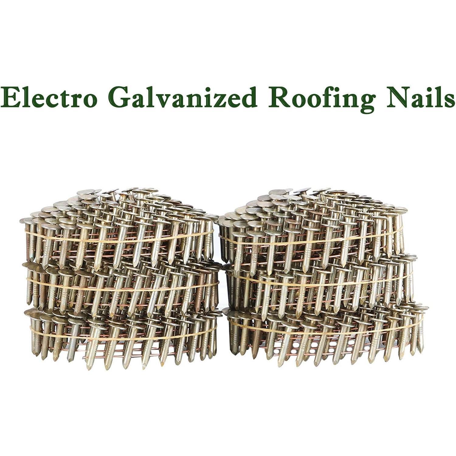3600 Count Roofing Nails 15  7/8 Inch x 0.12 Inch Collated Wire Coil Full Round  Ring Shank Electro Galvanized Roofing Nails