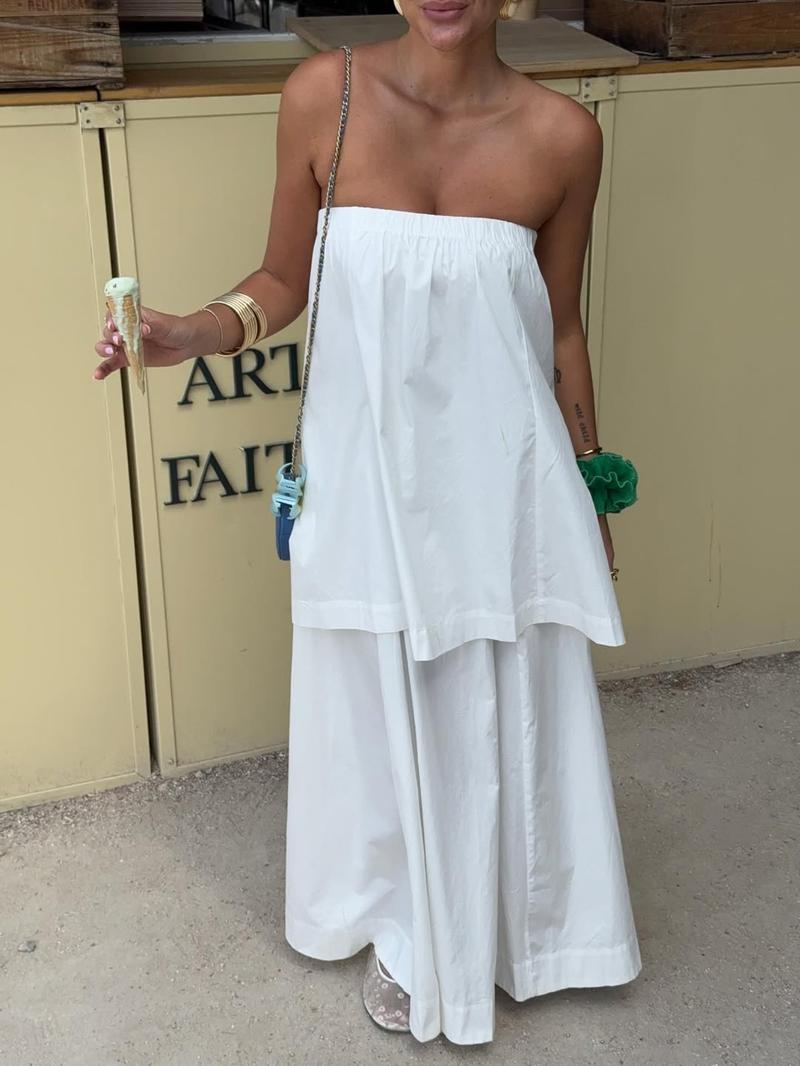 Women's Casual Sleeveless Crop Top & Long Skirt Set, Loose Fit Plain Design, Natural Waist Style, Perfect for Daily Wear