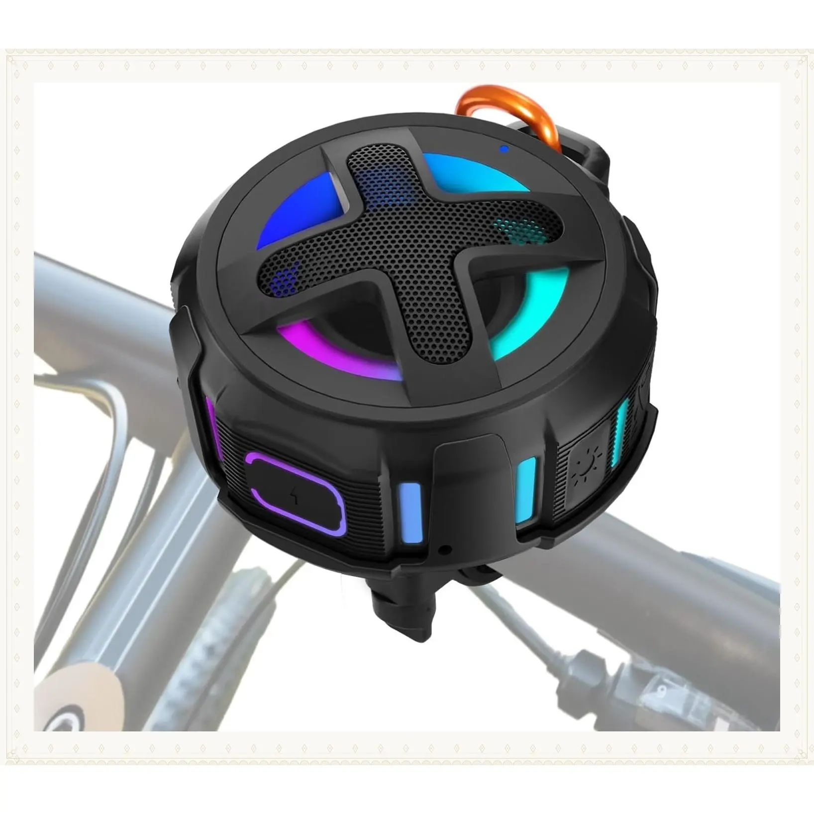 Upgraded Pro Bike Speaker with Handlebar Mount, Bluetooth 5.4, IPX7 Waterproof, Silicone Case, Navigation Broadcast, 10W BassUp, 15-24H Playtime, Hook for Bicycle MotorcycleGift