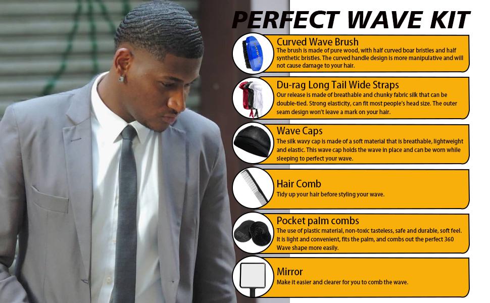 Strong Hold Wave Pomade for Men, Easy Wash 360 Wave Hair Cream Grease , Moisture, Silky Shine, Brush and Durag Cap Haircare Nourishing