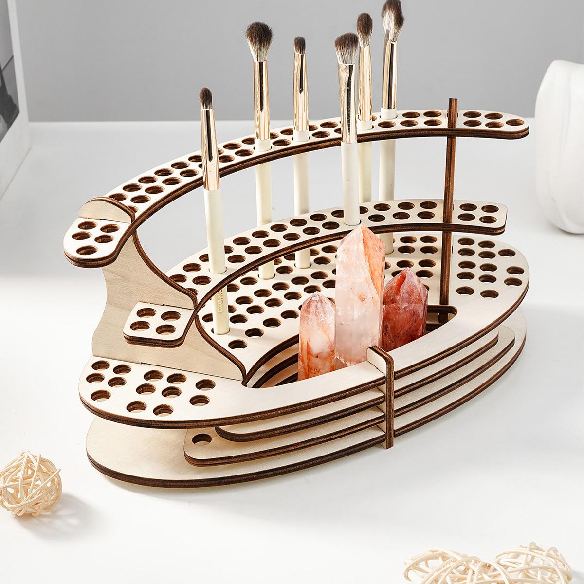 Simple Wooden Elliptical Pencil Holder, Handmade Wood Craft, Desk Organizer, Decorative Pen Stand, Ideal for Study Room, Makeup Table, Bookshelf