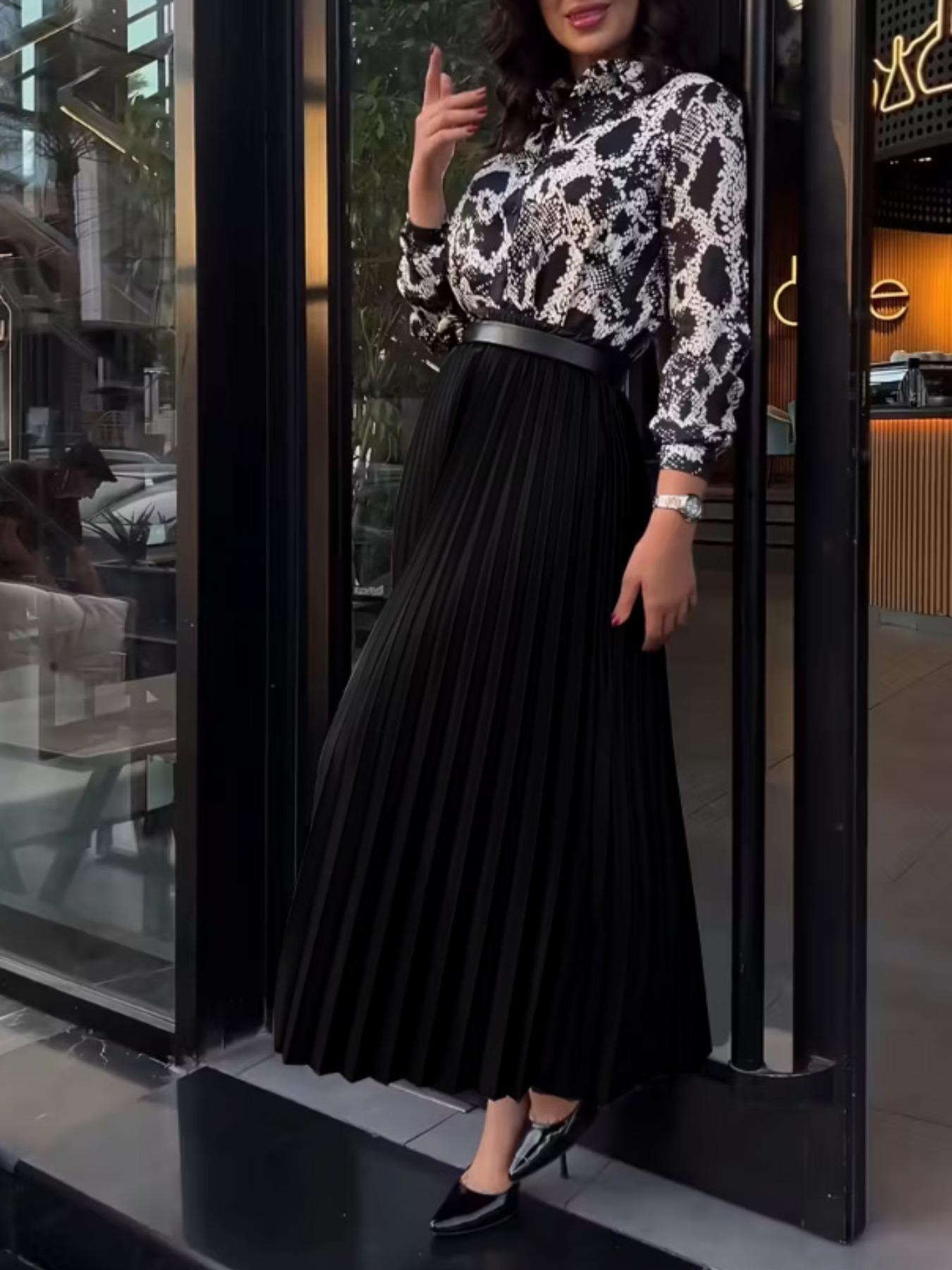 Elegant High Waist Pleated Skirt, Slimming Mid-Length A-Line Dress, Fashion Classic Versatile Solid Color Options Available, Flowy Pleated Skirts