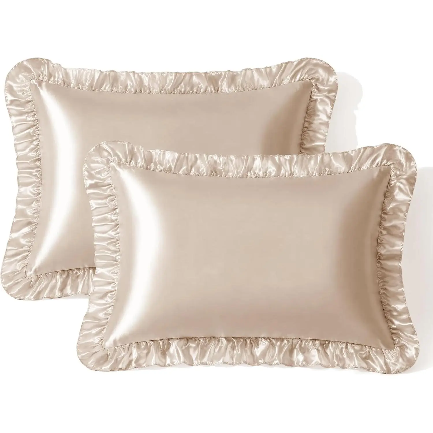 Ruffled King Pillowcase Set of 2, Beige| 20 x 40 Inch Pillow for Ruffle Pillow Shams Covers Room Decoration, Envelope Closure