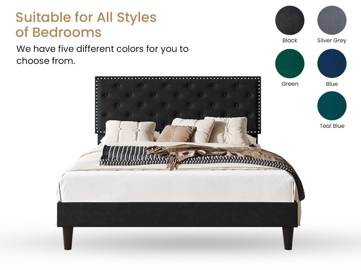 【Clearance】SHA CERLIN Fulll/Queen/King Size Velvet Bed Frame with Adjustable Headboard【Frame Only No Mattress】Diamond Button Tufted and Rivet Decor, No Box Spring Needed#ChristmasGifts#TikTokShopBlackFriday