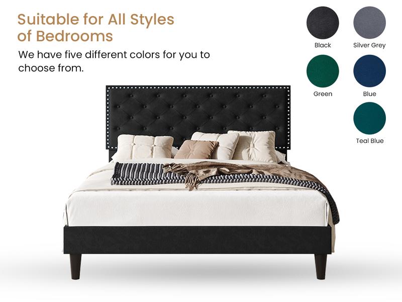 【Clearance】SHA CERLIN Fulll/Queen/King Size Velvet Bed Frame with Adjustable Headboard【Frame Only No Mattress】Diamond Button Tufted and Rivet Decor, No Box Spring Needed#ChristmasGifts#TikTokShopBlackFriday