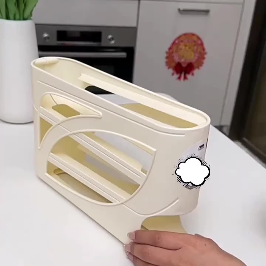 4-Layer Refrigerator Egg Storage Container Holds 32 Eggs, Side Door Design for Kitchen Organization, Automatic Rolling Multi-Layer Large Capacity Egg Tray