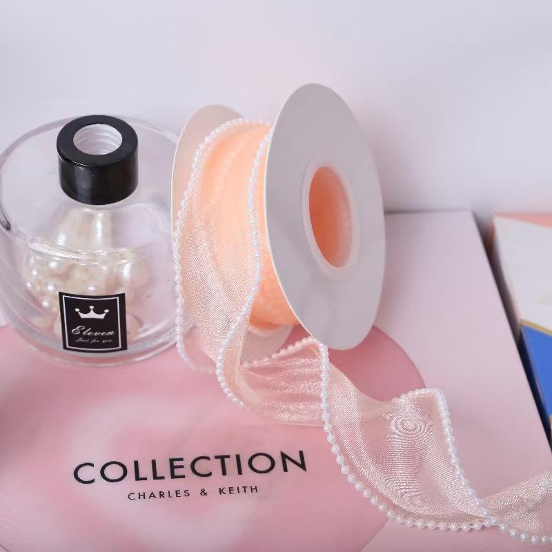 4cm Fish Tail Satin Ribbon with Pearl Trim, DIY Wedding Packaging Tape, Valentine's Day Gift Box Wrap, Floral Art Decorations