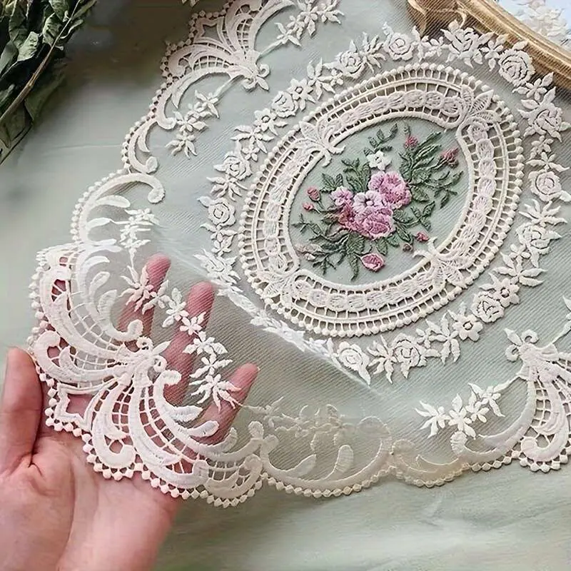 1pc  Lace Placemats, Vintage French Style Elegant Lace Doily, Handmade Embroidered Table Mats for Home Table Decoration