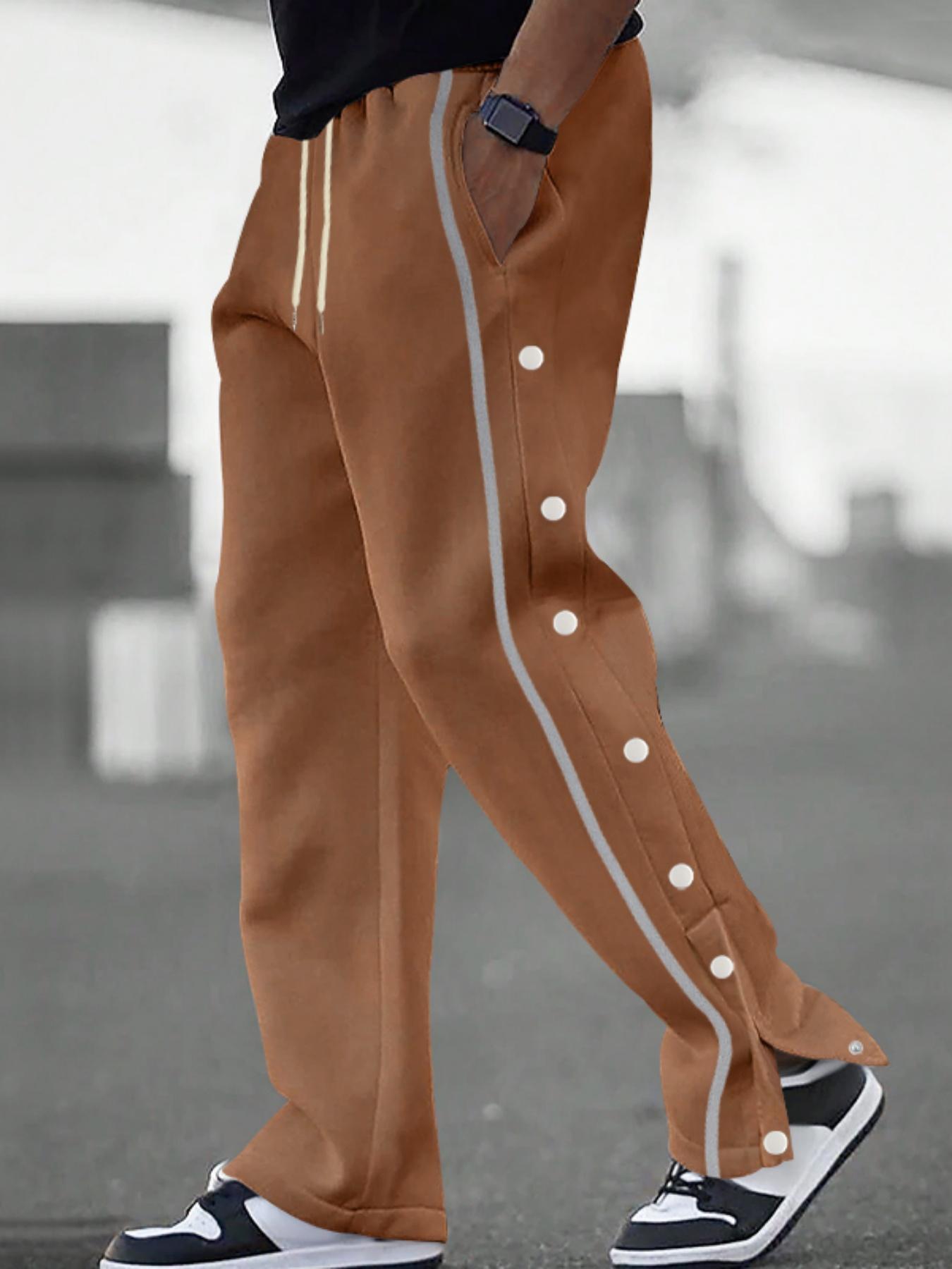 Men's Front Button Jogger Pants, Drop-Crotch Loose Straight Leg  Thickened Fleece Lining Sweatpants , Drawstring Waistband and Pockets, Street Hip Hop Gym Wear, Wide Leg Sweatpants