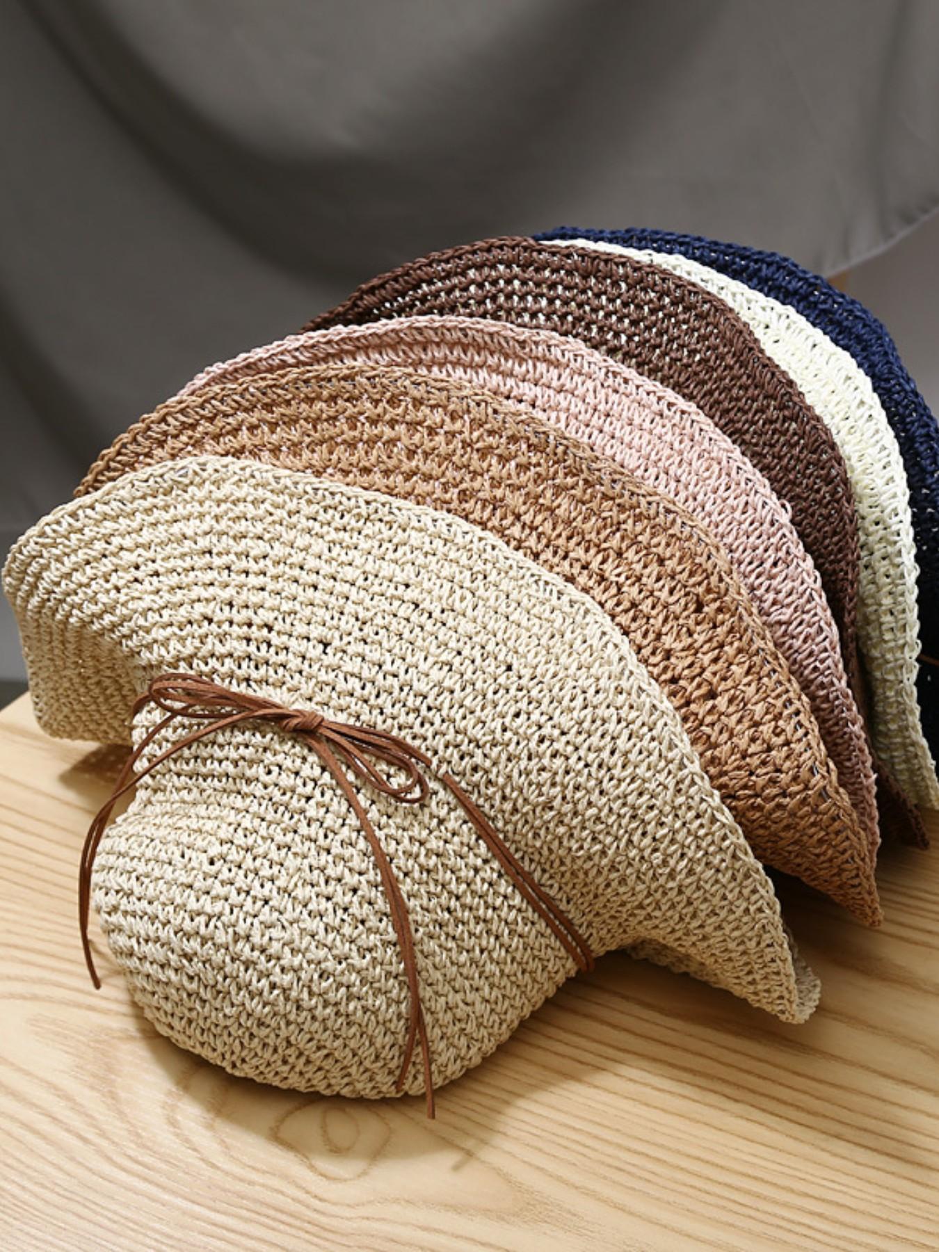 Unisex Handmade Crochet Sun Hat, UV Protection Hollow Out Straw Hat, Boho Style Beach Fishing Cap, Spring Summer Daily Wear