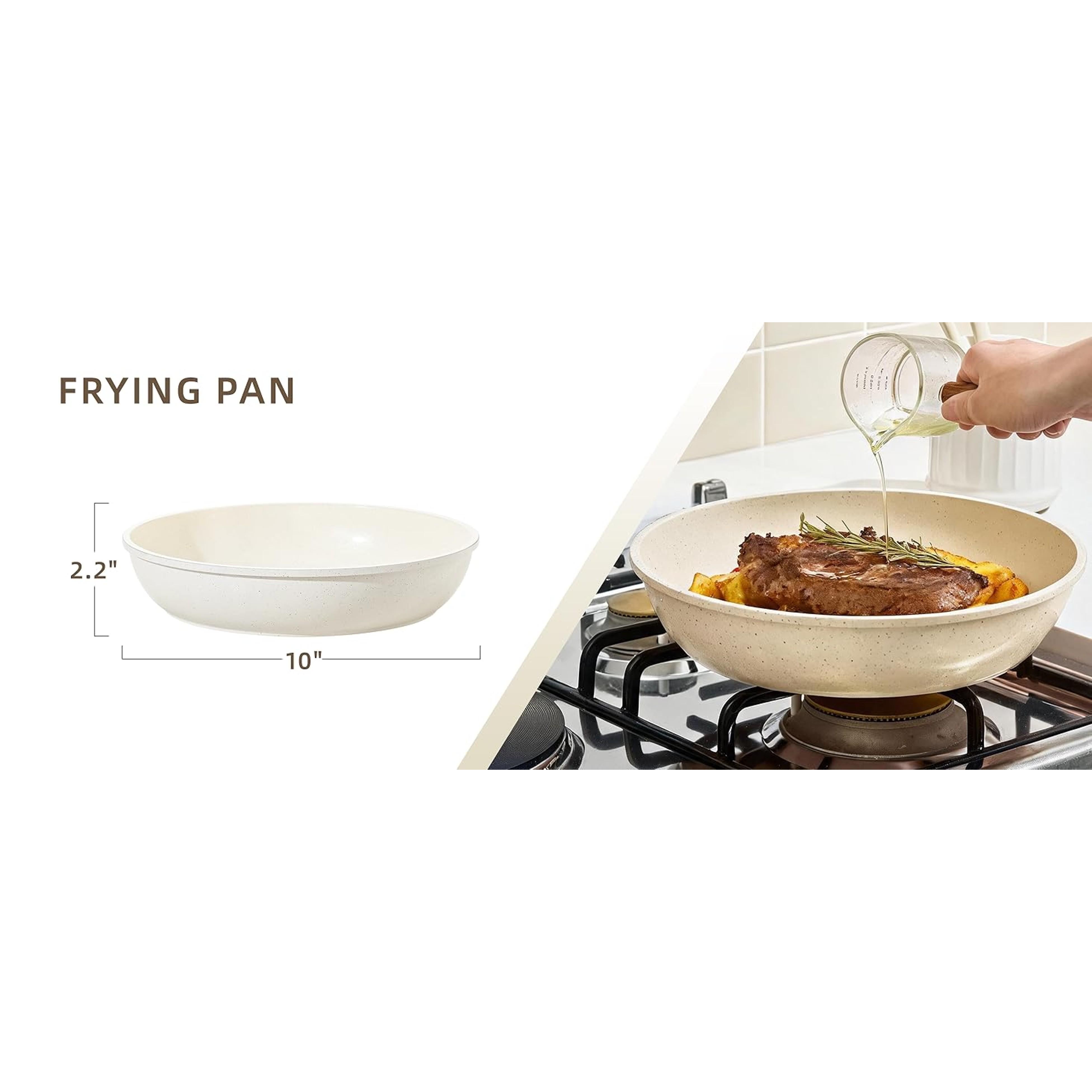 Ceramic Cookware Set Non Stick 8Pcs Pots and Pans Set Detachable Handle Induction Kitchen Cooking Set with Frying Pans Oven Dishwasher Safe, PFAS/PFOA Free, Cream White