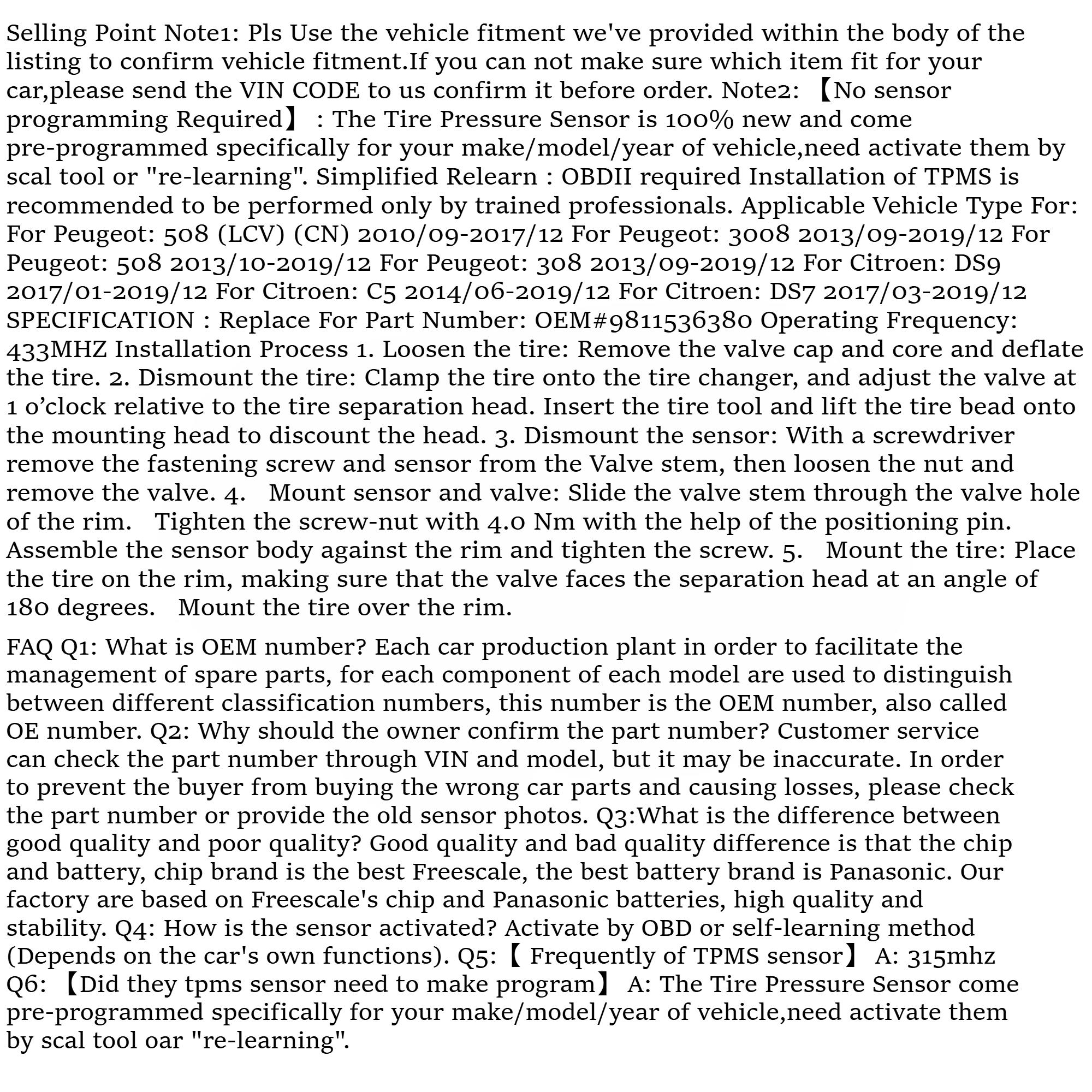 1Pcs/4Pcs OEM#13598771 #315MHZ TPMS/Tire Pressure Sensor For:#BUICK(ENCLAVE CASCADA ENCORE ENVISION LACROSSE REGAL VERANO) #CADILLAC(ATS CT6 DTS CTS ELR ESCALADE SRX XTS) #CHEVROLET(AVALANCHE AVEO BOLT COLORADO CRUZE EQUINOX HHR IMPALA MALIBU SILVERADO.