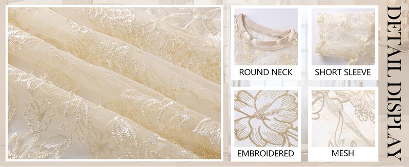 Yimoon Womens Lace Mesh Top Short Sleeve Floral Embroidered Sheer Blouse Sexy See Through Lace Layering Shirts