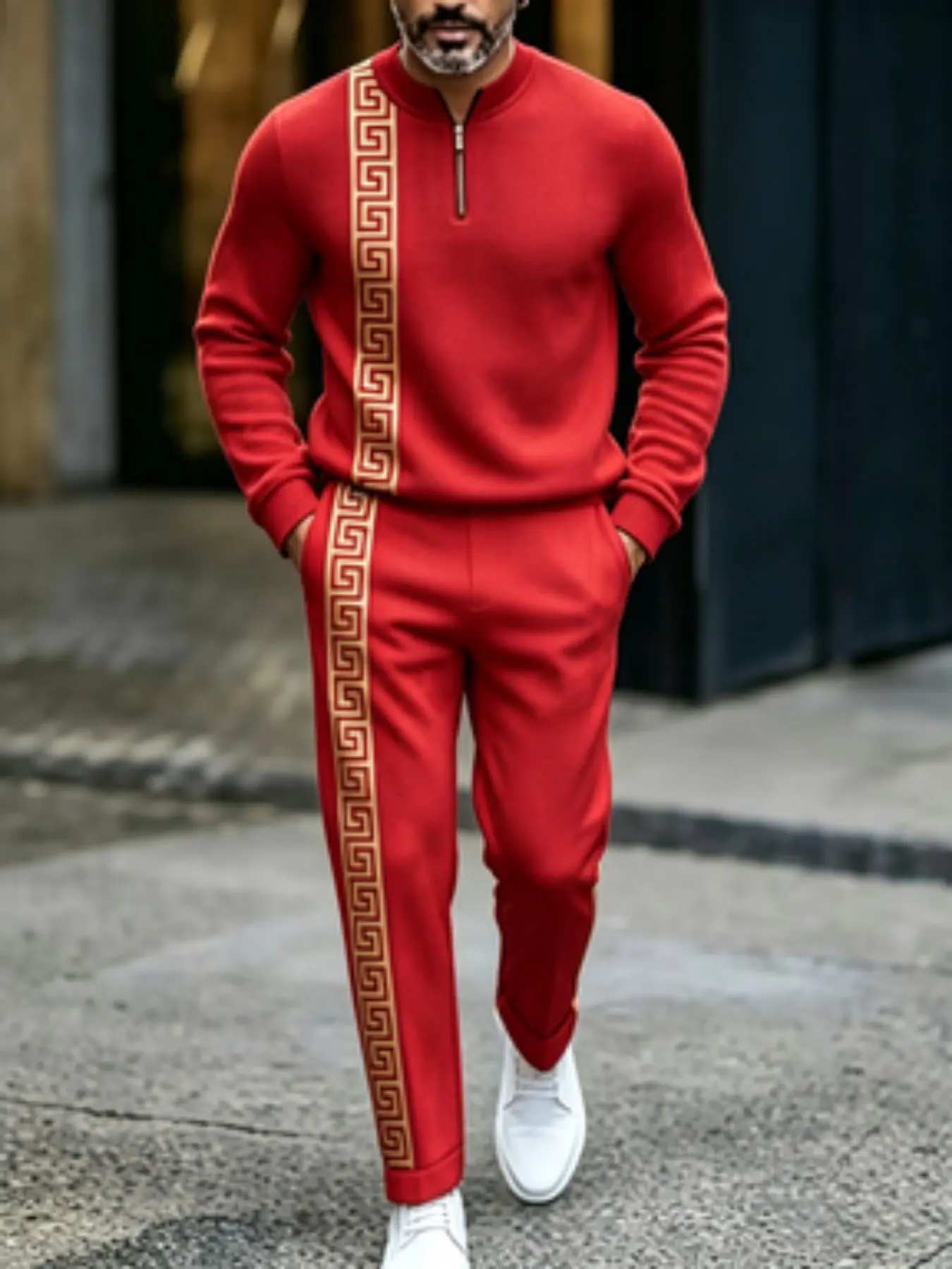 Men's Sportswear Set, Fashion Casual Two-Piece, Slim Fit Half Zip Sweatshirt and Long Pants, Lightweight Comfort, Spring & Fall