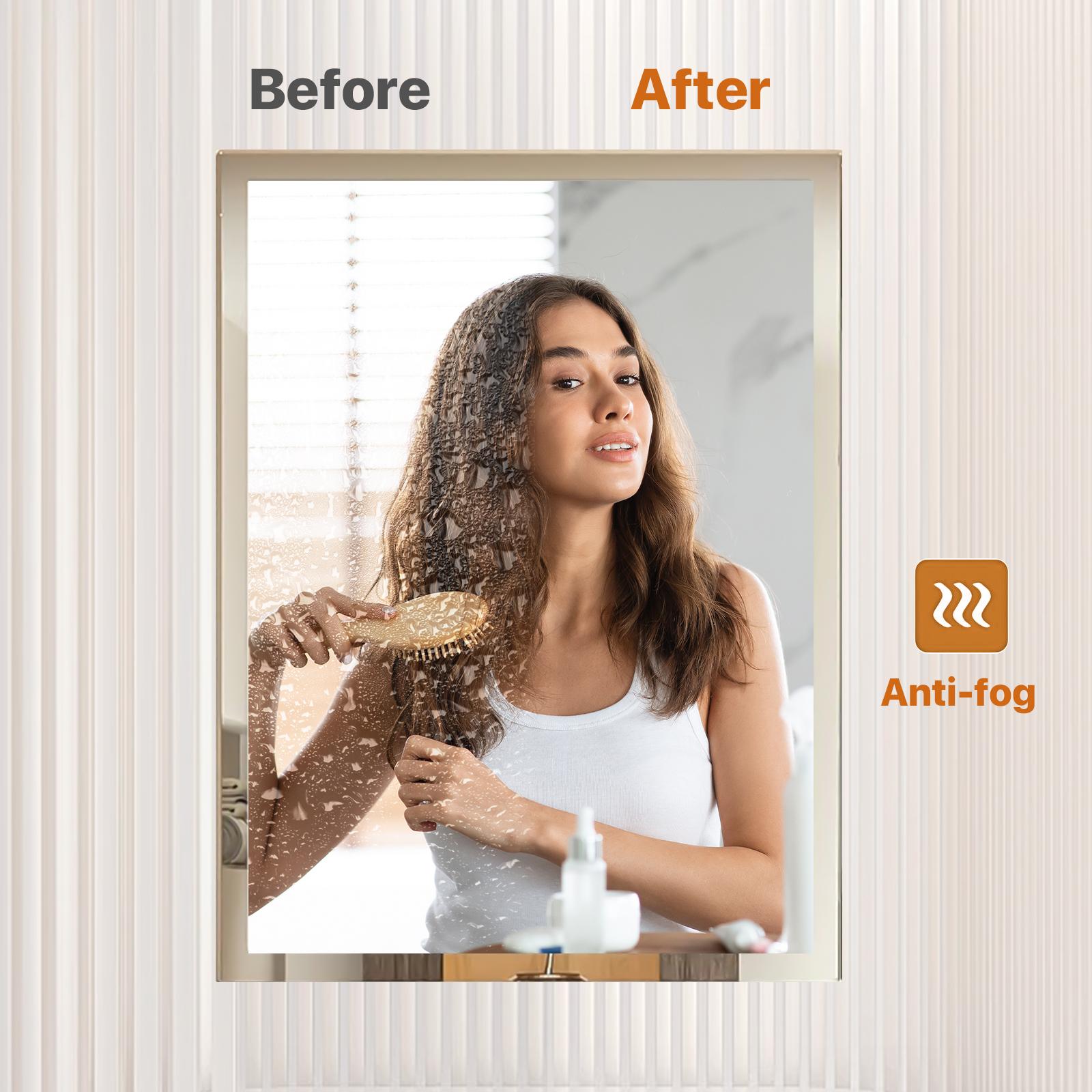 GLITGATE LED Bathroom Mirror With Lights Stepless Dimmable Brightness 3-Colors options Anti-Fog Memory function Smart Mirror Touch Sensor LED Mirror For Bathroom Wall Mounted Horizontal/Vertical