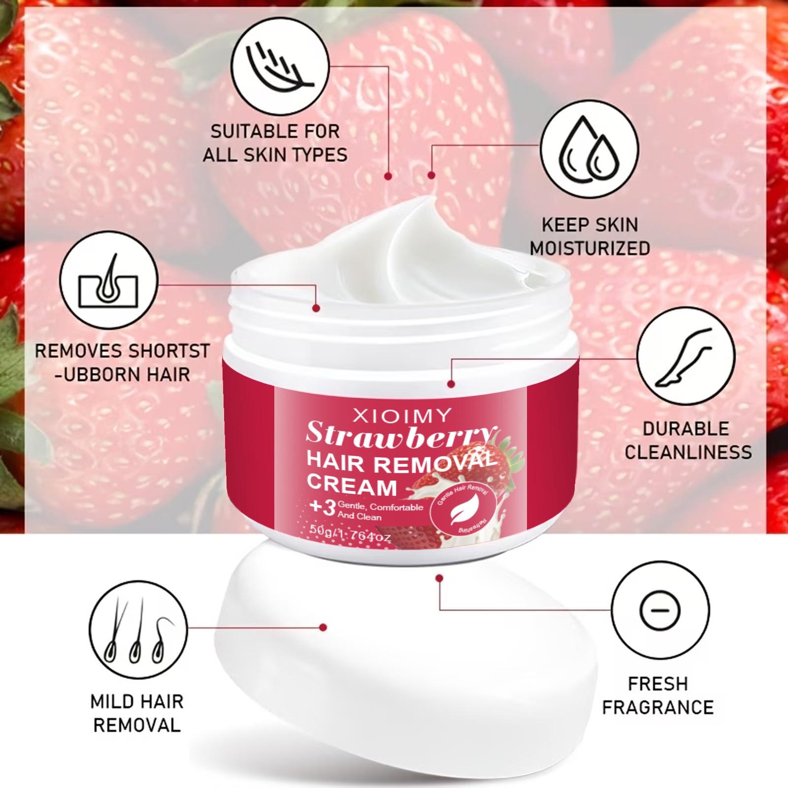 Strawberry Fast-Acting Hair Removal Cream, Gentle Formula with No Irritation, Pain-Free Complete Hair Removal for Chest, Legs and Arms