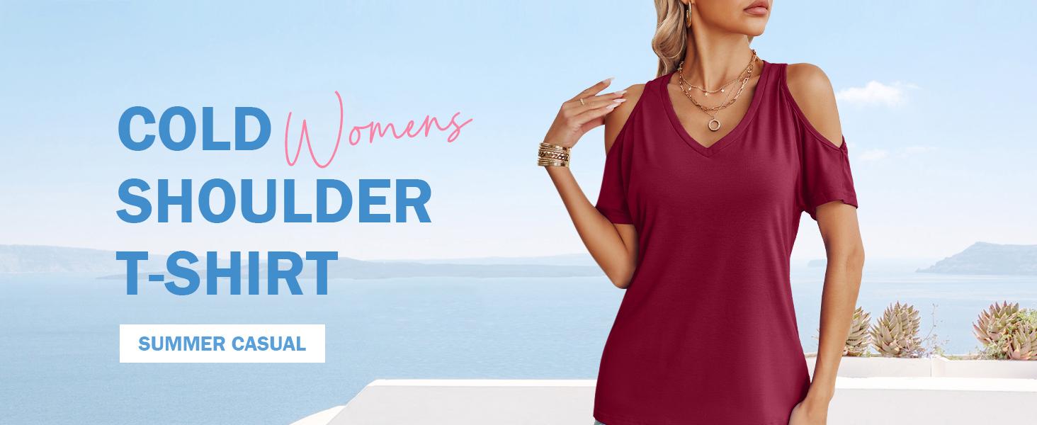 Danedvi Women's Summer Cold Shoulder T-Shirt Casual Short Sleeve V Neck Blouse Top White Womenswear SpringStatements