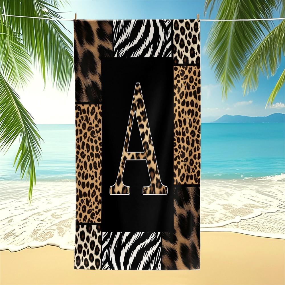 Luxe Animal Print Letter A-Z Beach Towel, Leopard Zebra Patchwork Pool Towel, Wild Safari Camping Towel, Soft Absorbent Bath Towel Blanket for Women Teens Girls, All-Purpose Towel for Travel Swimming Vacation