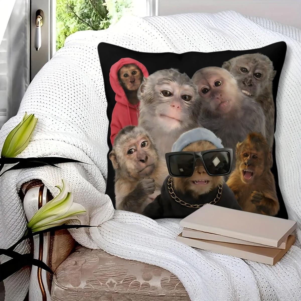 Trending Monkey Throw Pillow, Warm and Whimsical Fun Home Decor Checkered Accent Pillow, for Sofa Pillowcases and Bedding Home Decor Cushion
