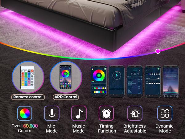 Hasuit California King Floating Led Bed Frame with Hidden Storage Headboard and Charging Station Cal King Size Visual Floating Platform Bed with Led Lights,No Box Spring Needed